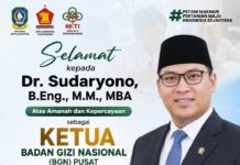 Dr. Sudaryono Resmi Nahkodai BGN Pusat, Sinergi Pertanian dan Gizi Nasional Diperkuat